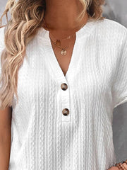 Textured Notched Short Sleeve Blouse Trendsi