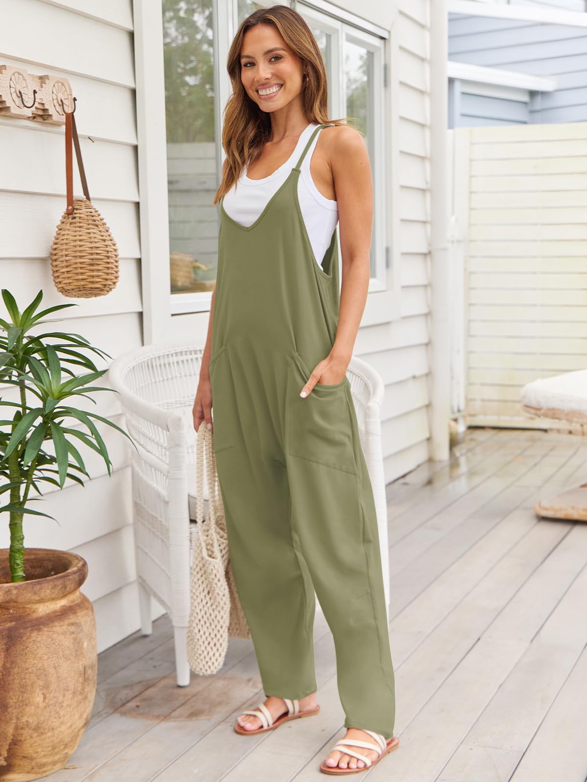 V-Neck Spaghetti Strap Jumpsuit Trendsi