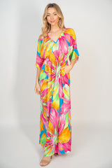 White Birch Printed V-Neck Maxi Dress with Pockets - Flyclothing LLC