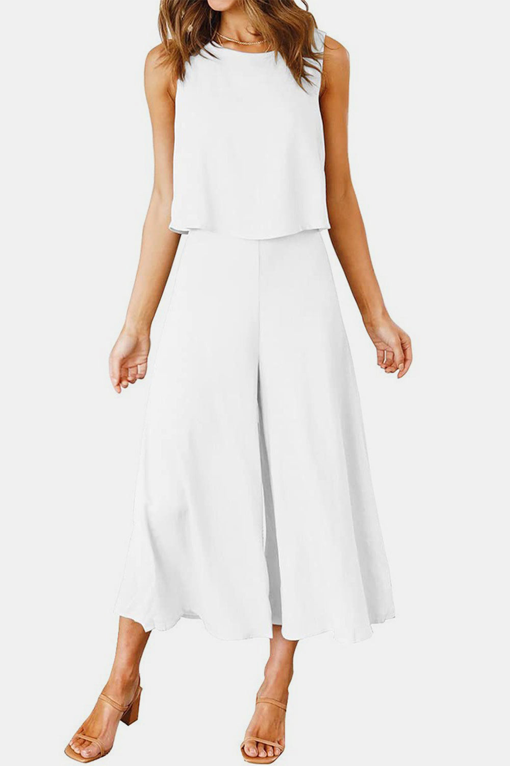 Round Neck Top and Wide Leg Pants Set Trendsi