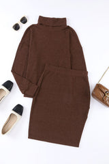 Mock Neck Long Sleeve Top and Slit Skirt Set - Trendsi