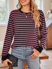 Striped Round Neck Long Sleeve T-Shirt - Trendsi