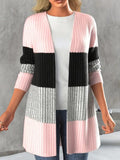 Color Block Open Front Long Sleeve Cardigan - Trendsi