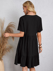 Full Size V-Neck Short Sleeve Dress - Trendsi