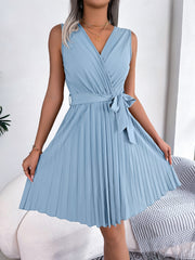 Tied Surplice Sleeveless Pleated Dress Trendsi