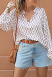 Printed Half Button Long Sleeve Blouse - Flyclothing LLC