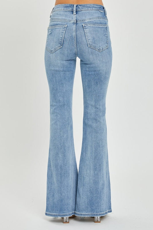 Risen Full Size High Rise Frayed Hem Flare Jeans - Trendsi