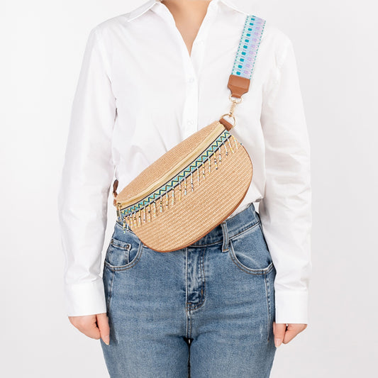 Bead Trim Straw Weave Crossbody Bag Trendsi