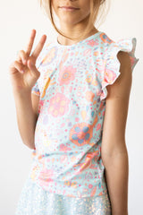 Blue Retro Unicorns S/S Ruffle Tee - Mila & Rose ®