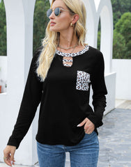 Cutout Leopard Round Neck Long Sleeve T-Shirt