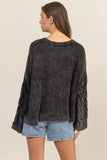 HYFVE Cable Knit V-Neck Dropped Shoulder Oversized Sweater - Trendsi