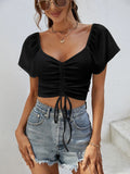 Drawstring Short Sleeve Crop Top