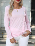 Decorative Button Round Neck Long Sleeve T-Shirt - Flyclothing LLC