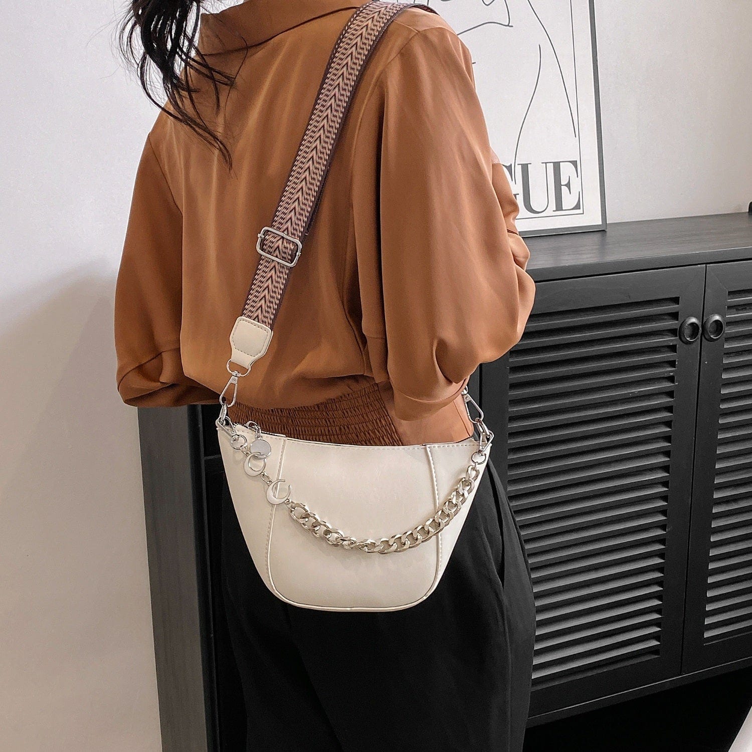 PU Leather Chain Trim Crossbody Bag - Trendsi