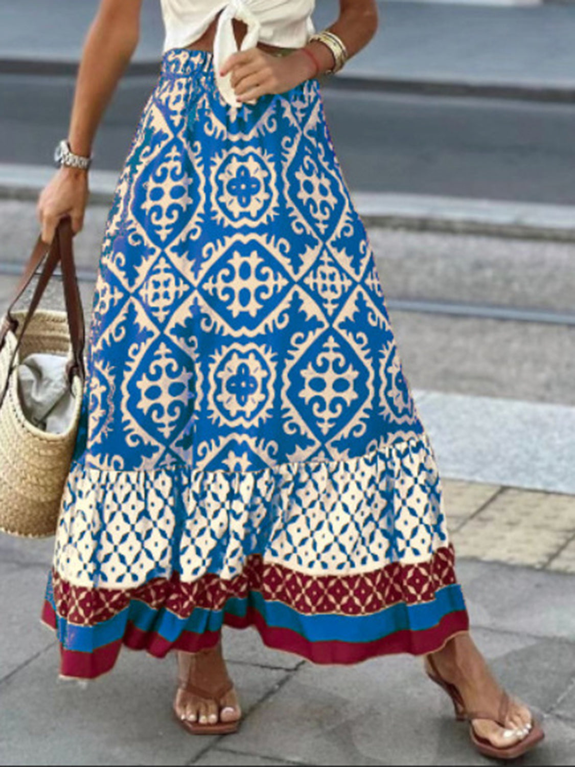 Geometric Elastic Waist Maxi Skirt Trendsi