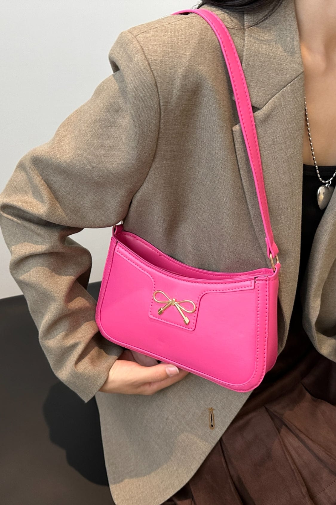 Bow Trim PU Leather Shoulder Bag - Trendsi