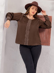 Plus Size Lace Detail Round Neck Long Sleeve Blouse - Trendsi