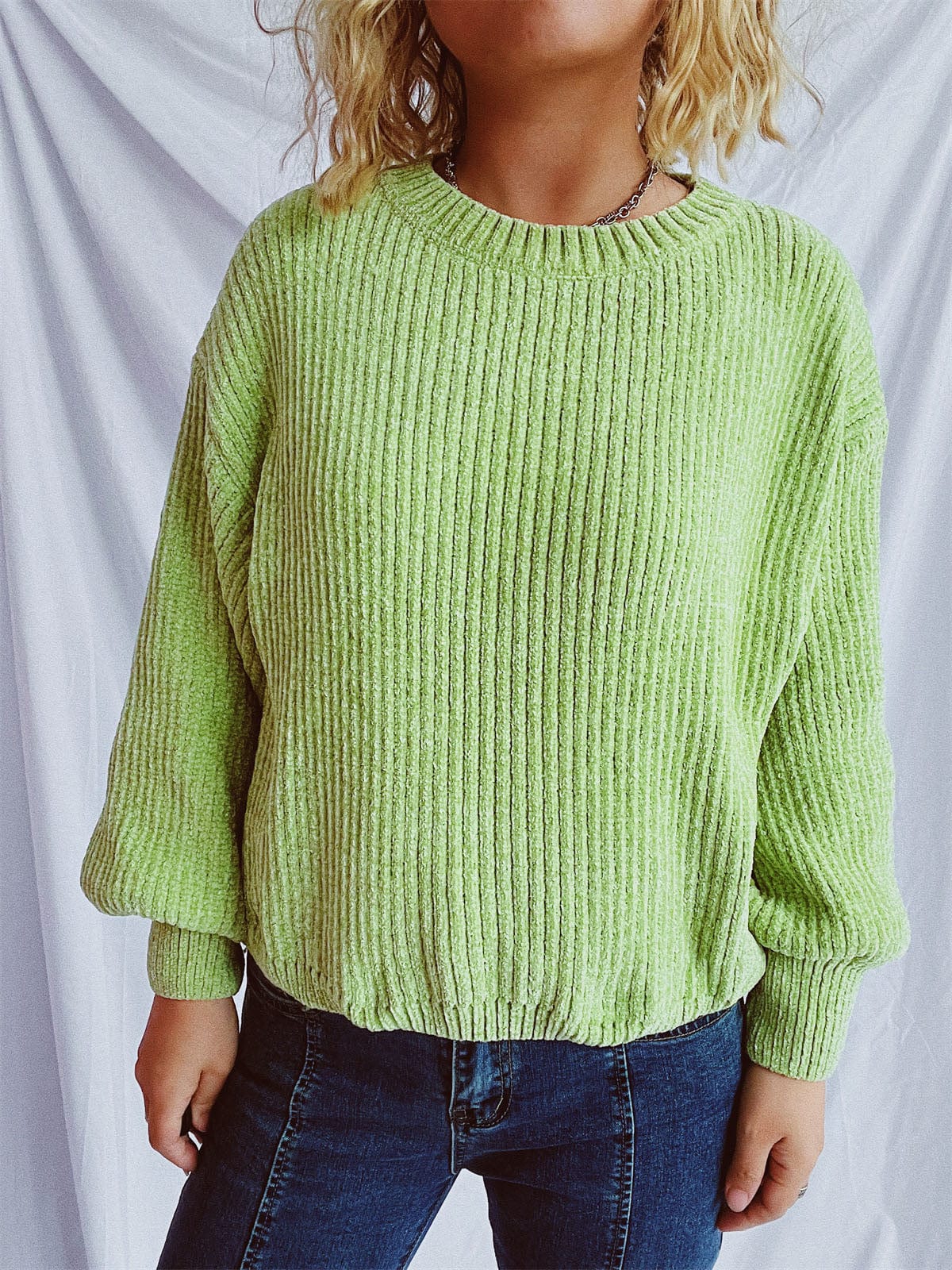 Round Neck Dropped Shoulder Long Sleeve Sweater - Trendsi