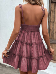 Frill Spaghetti Strap Tiered Dress - Flyclothing LLC