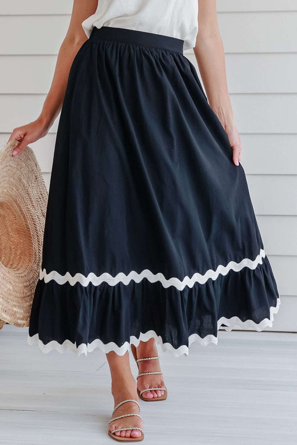 Contrast Trim Elastic Waist Skirt - Trendsi