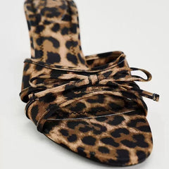 Bow Leopard Kitten Heel Sandals - Trendsi