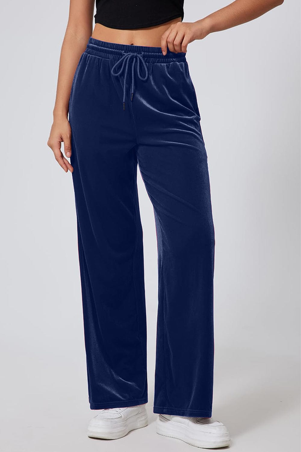 Drawstring Elastic Waist Straight Leg Pants - Trendsi