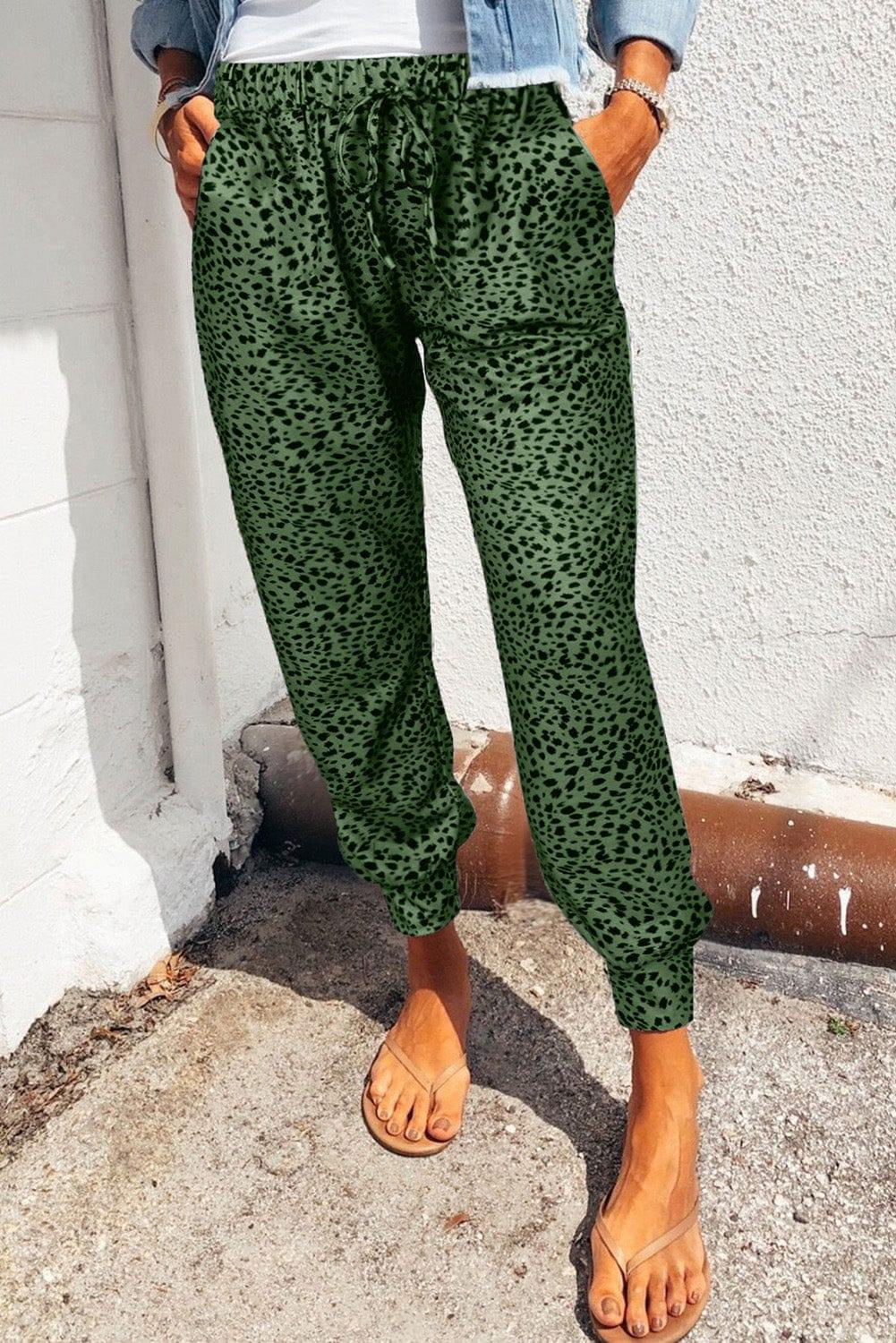 Green leopard print online joggers