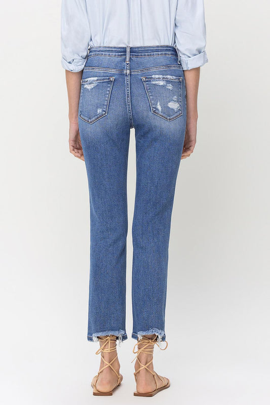 Lovervet High Rise Raw Hem Straight Jeans Trendsi