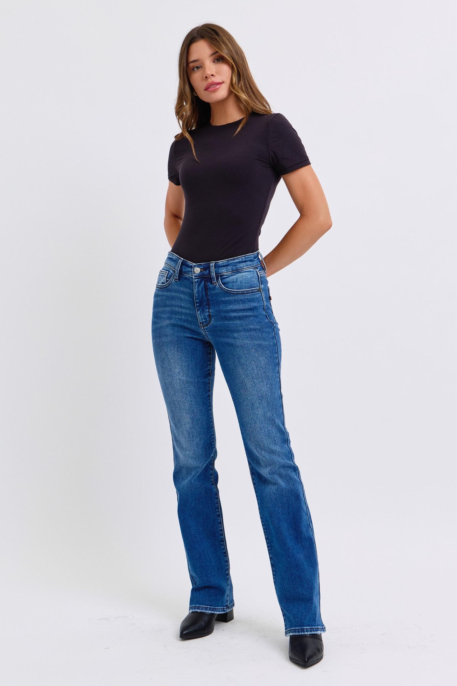 Judy Blue Full Size Run Mid-Rise Bootcut Jeans with Thermal Lining - Trendsi