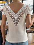 Lace Detail V-Neck Short Sleeve Blouse - Flyclothing LLC