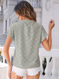 Printed Notched Short Sleeve Blouse - Flyclothing LLC