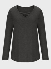 Crisscross V-Neck Long Sleeve T-Shirt