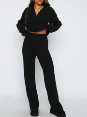 Quarter Zip Long Sleeve Top and Pants Set - Trendsi