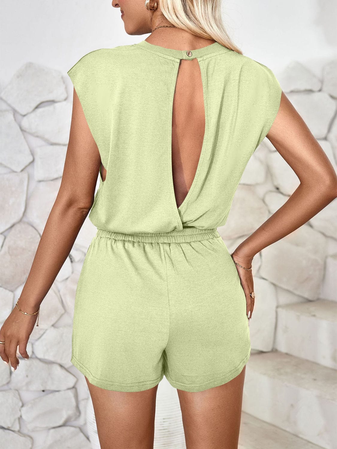 Cutout Round Neck Cap Sleeve Romper Trendsi