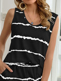 Striped Round Neck Tank and Shorts Lounge Set - Flyclothing LLC