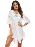 Backless Cutout Three-Quarter Sleeve Cover Up - Flyclothing LLC