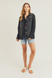 RISEN Full Size Distressed Long Sleeve Denim Jacket - Trendsi