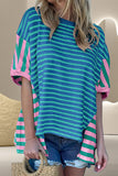 Striped Round Neck Half Sleeve T-Shirt Trendsi