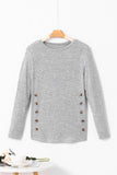 Decorative Button Round Neck Long Sleeve Top - Flyclothing LLC