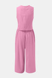 Round Neck Top and Wide Leg Pants Set Trendsi