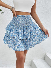 Smocked Layered Printed Mini Skirt Trendsi