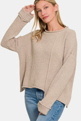 Zenana Asymmetric Hem Drop Shoulder Sweater