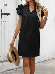 Ruffled Notched Cap Sleeve Mini Dress Trendsi