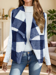 Plaid Open Front Vest Coat