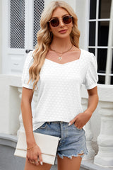 Eyelet Short Sleeve Top Trendsi