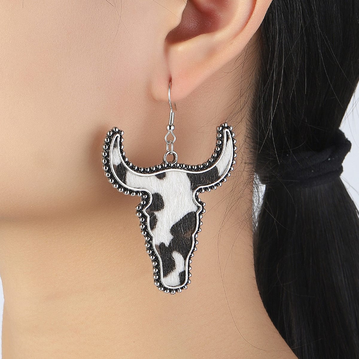 Alloy Animal Print Cow Head Earrings - Trendsi