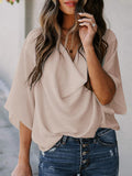 Full Size Cowl Neck Three-Quarter Sleeve Blouse Trendsi