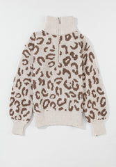 Leopard Half Zip Long Sleeve Sweater