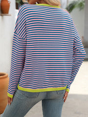 Mandy Striped Round Neck Long Sleeve Sweater - Trendsi