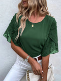 Swiss Dot Round Neck Half Sleeve Blouse Trendsi